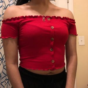 Off the shoulder red top